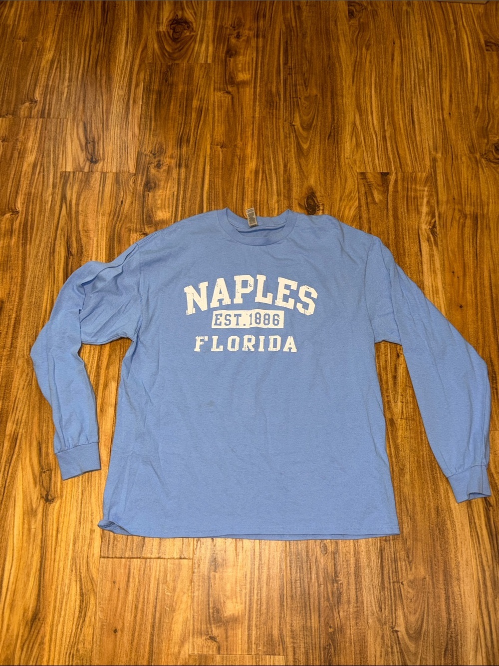 Gildan XL unisex men women long sleeve Tshirt Light Blue Naples Florida Tee